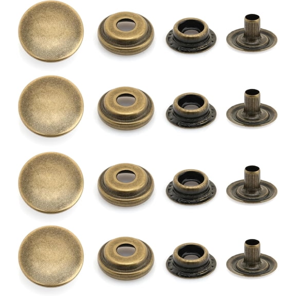 CRAFTME STUDIO 15 mm Antique Brass Snap Fasteners Ring and Socket Press Studs for Jacket, Bag and Canvas Closures, 50 Sets VT47