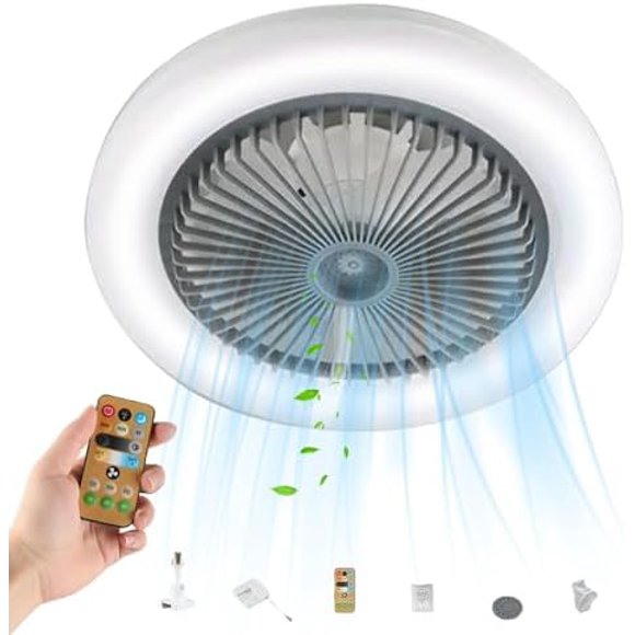 2024 New E27 Socket Fan Light, Socket Fan Ceiling Fan with Light, Screw in Ceiling Fan in Light Socket, Modern LED Light Bulb Fan with Remote, Electric Low Profile Quiet Ceiling Fan, 10.2inch Gray