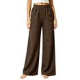 thumbnail image 2 of Npasoilc Lightweight Pants for Women Solid Color Elastic Waist Loose with Pocket Casual Long Trousers,Brown, 2 of 4