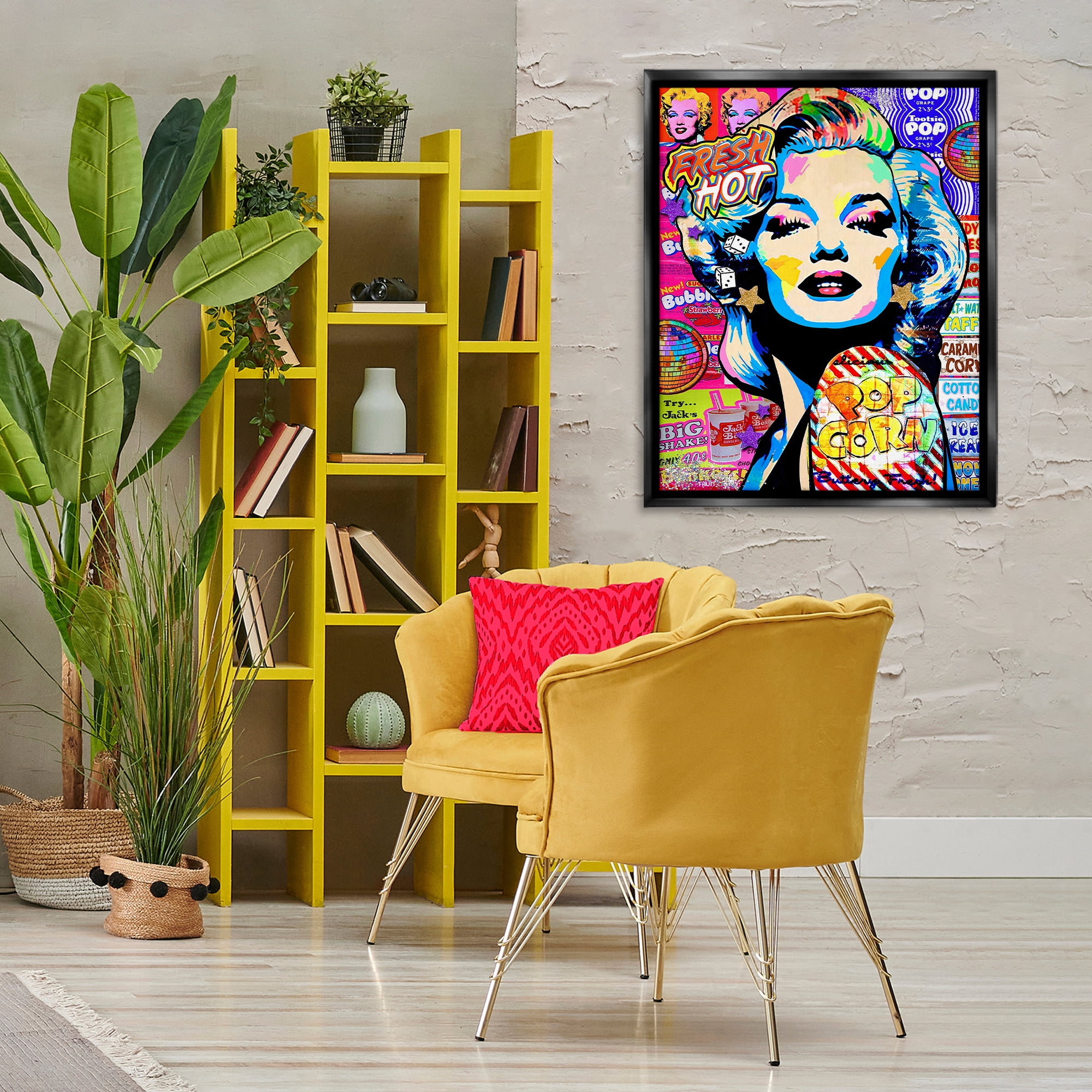 Stupell Industries Groovy Pop Style Marilyn Abstract Painting Black Floater Framed Canvas Art Print Wall Art, 25 x 31