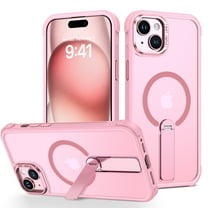 GUAGUA Magnetic for iPhone 15 Plus Case with Kickstand, Compatible with Magsafe, Fully Adjustable Slim Translucent Matte Phone Case for iPhone 15 Plus 6.7" Pink