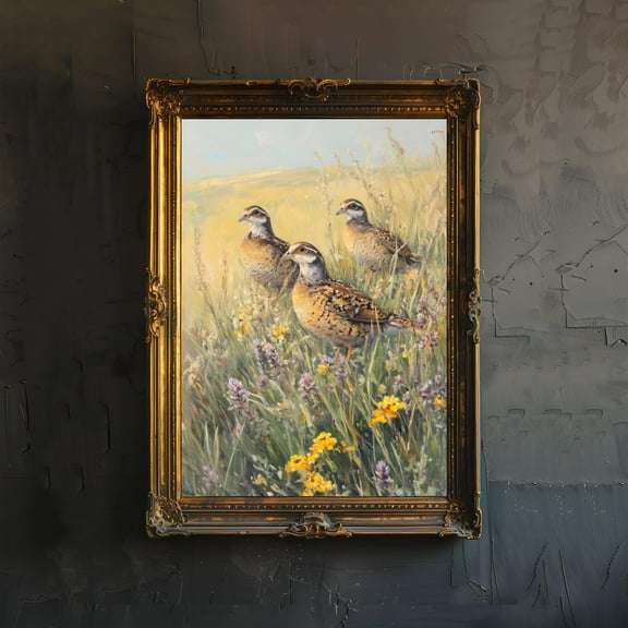 Quails Cottagecore Dark Academia Art Print Whimsical Woodland Wall Art Vintage Nature Poster for Living Room Bedroom or Gallery Wall Moody