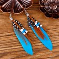 thumbnail image 2 of Pendientes largos de plumas de pavo real con cuentas de arroz bohemias de estilo retro en gran stock, 2 of 6