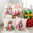 thumbnail image 5 of Costeam 4PCS Christmas Pillow Covers 18x18 Pinks Santa Snowman Merry Christmas Tree Winter Decorative Throw Cushion Case For Sofa Couch Home, 5 of 6