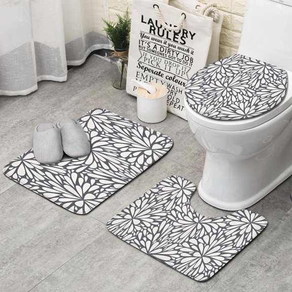 Light Dark Floral Burst Pattern Bathroom Rugs Sets 3 Piece,Toilet Cover Set,Absorbent Non Slip Bathroom Mats Sets with U-Shaped Contour Rug Toilet Rug Set
