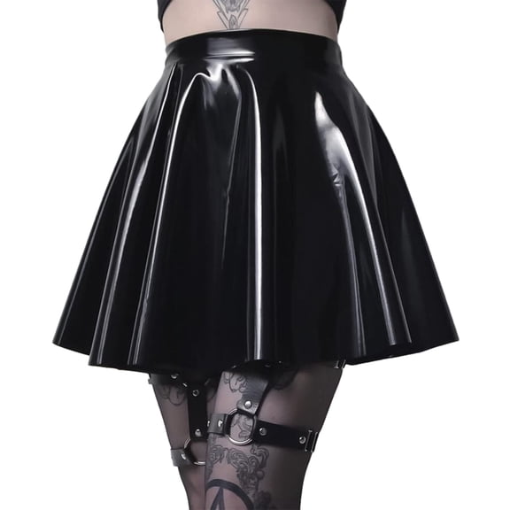 Yokua Women's Faux Leather Black Mini Skirt High Waist Pleated A-Line Tennis Skirt