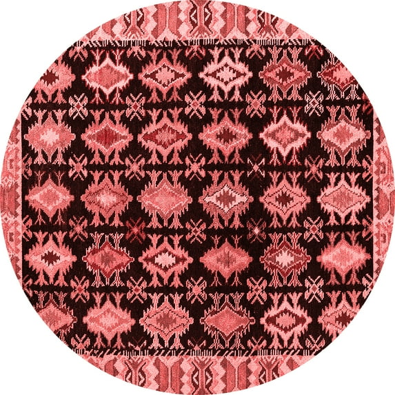 Ahgly Company Machine Washable Indoor Round Abstract Red Modern Area Rugs, 4' Round
