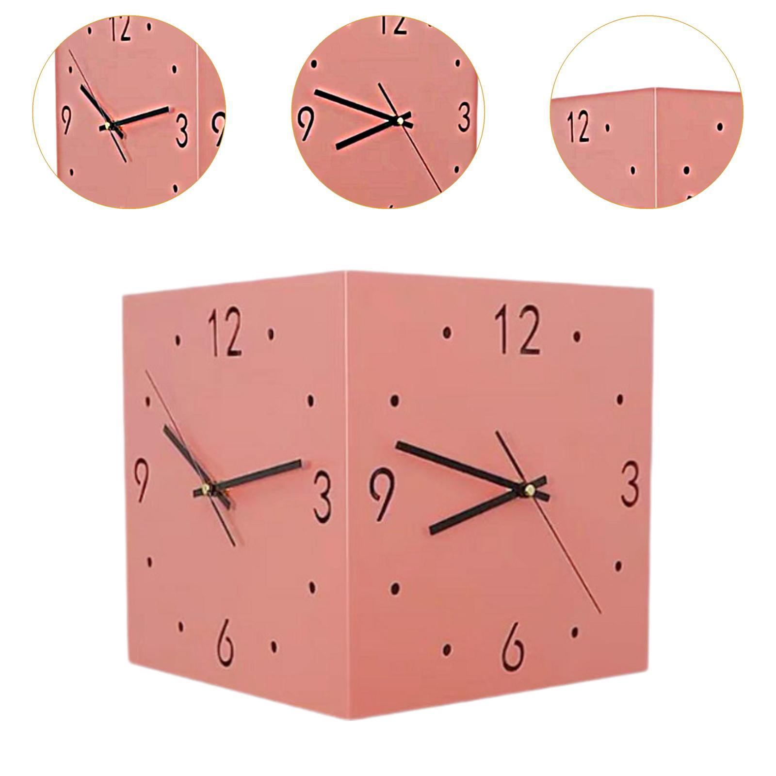 Baoblaze Double Sided Corner Wall Clock Friend Gift for Living Room Hotel Dining Room Pink