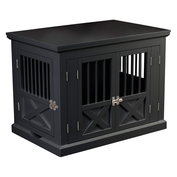 Merry Products TripleDoor Wooden Dog Crate, Black, Small, 30"L