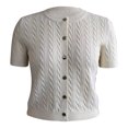 thumbnail image 1 of Suéter George para Mujer, Tejido de Cable, Botones Dorados, Manga Corta Crema Talla G, 1 of 4