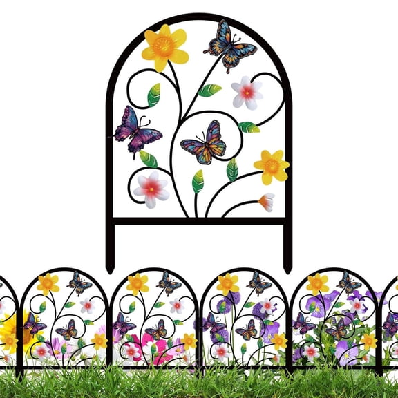 Summercome Butterfly Decorative Garden Fence, 16.5''H x 11.8''W Animal Barrier Border Butterfly Flower Design Metal Arch Garden Fence Border for Spring Outdoor Patio Yard Landscape Decoration