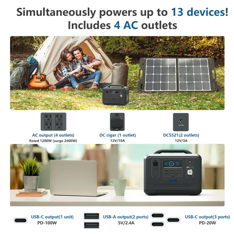 VDL Portable Power Station 1200W/960Wh Solar Generator, LiFePO4 Battery  Generator Fully Charged 1.5 Hours, 4xAC Outlet for Outdoor Camping  Emergency 
