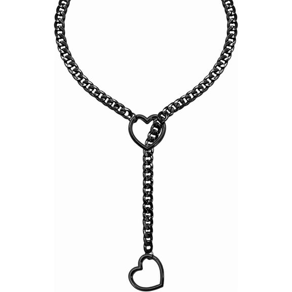 Heart O Ring Slip Chain Necklace for Women,Punk Gothic Stainless Steel Love Cuban Long Chain for Women(24")