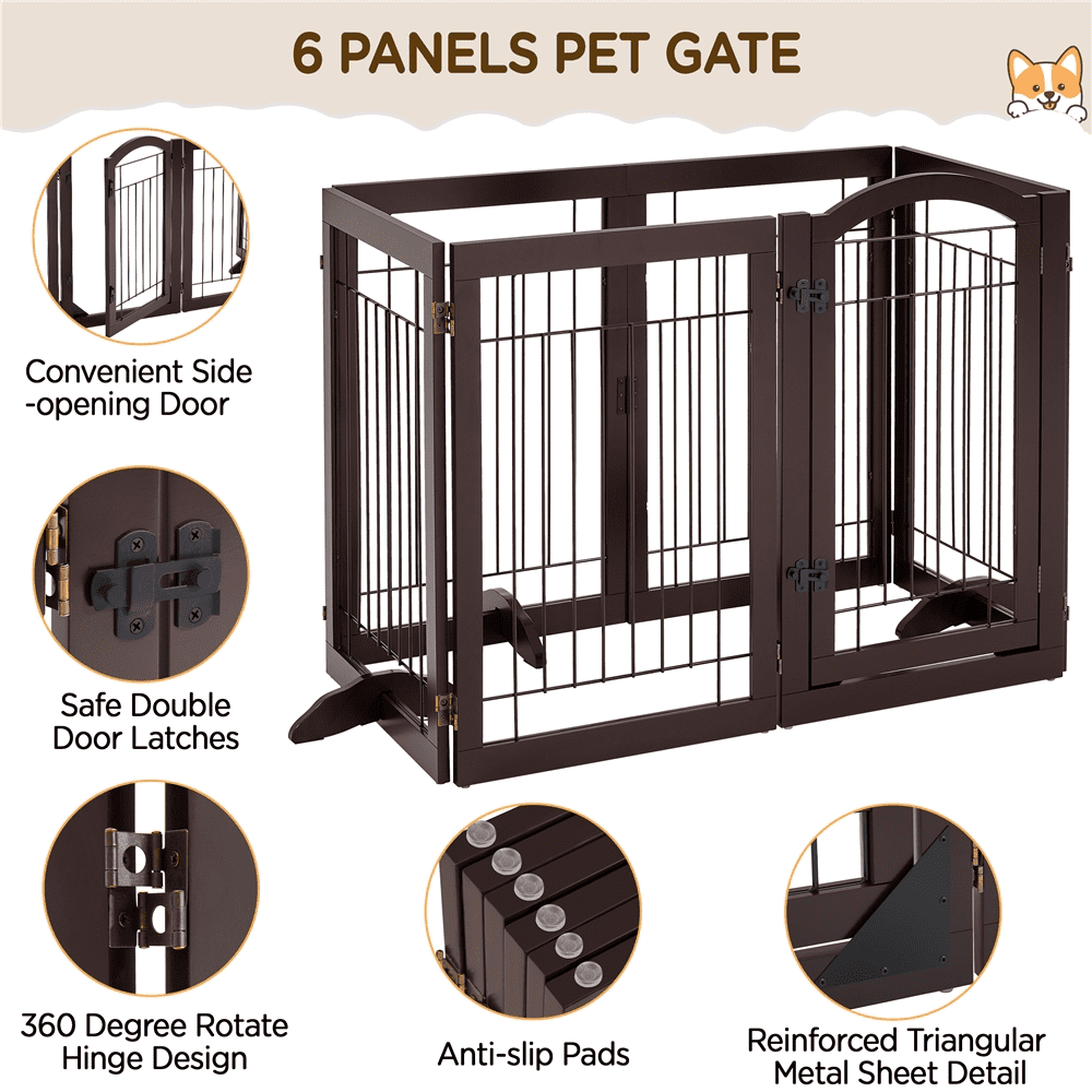 Alden Design 32.5" Tall Foldable Pet Gate with 3 Support Feet, Espresso