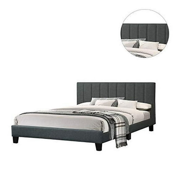 Poundex Ebony Fabric California King Size Platform Bed Frame