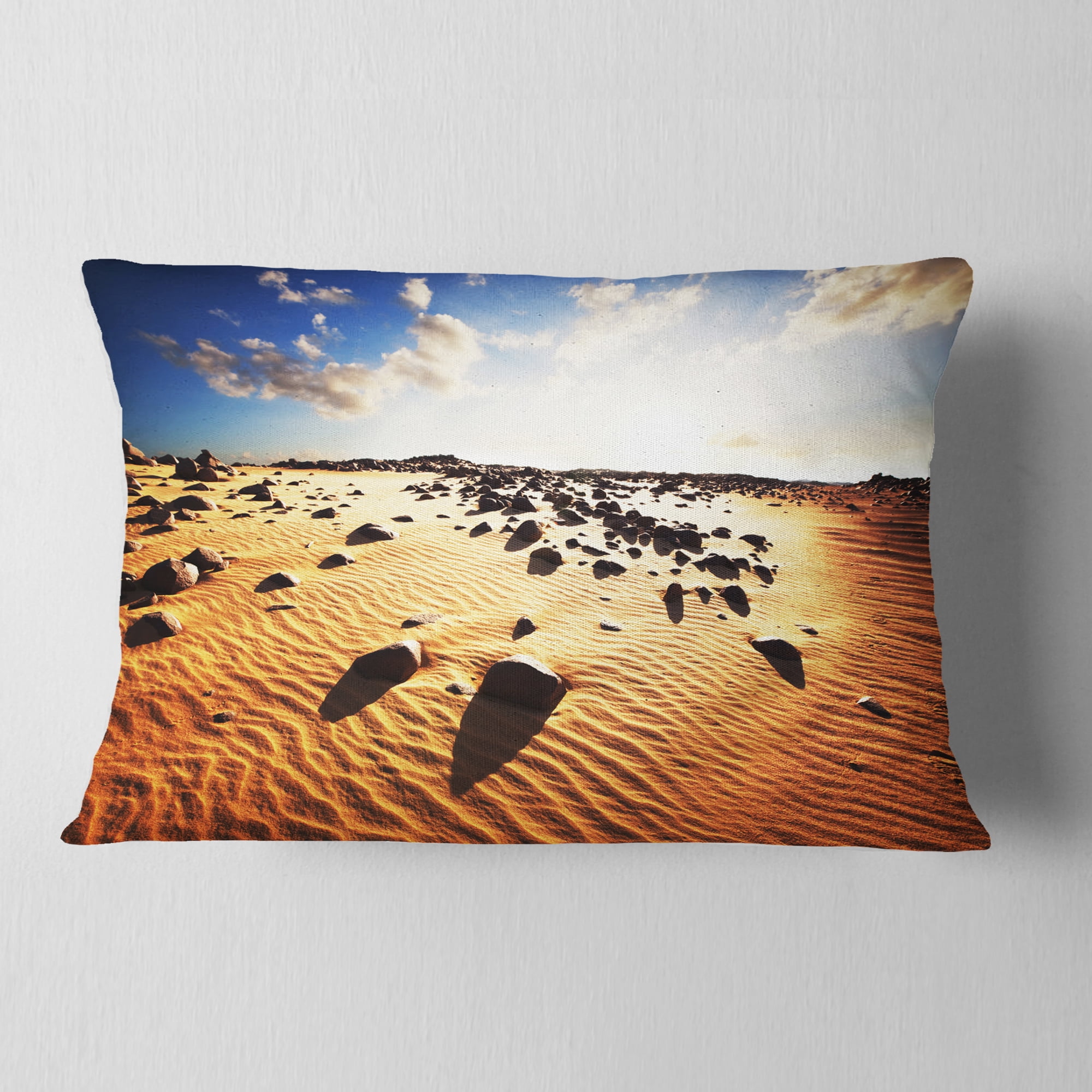 Designart Beautiful Rocky Sand Desert - African Landscape Printed Throw Pillow - 12x20