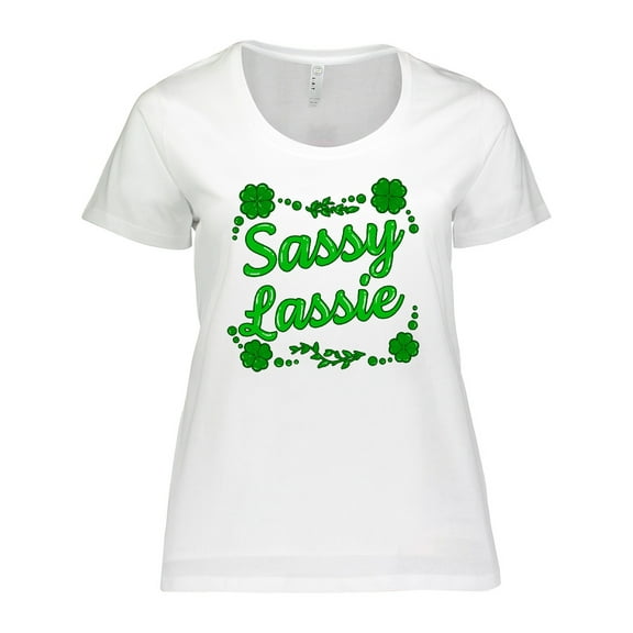 Inktastic Sassy Lassy with Green 4 Leaf Clovers Women's Plus Size T-Shirt