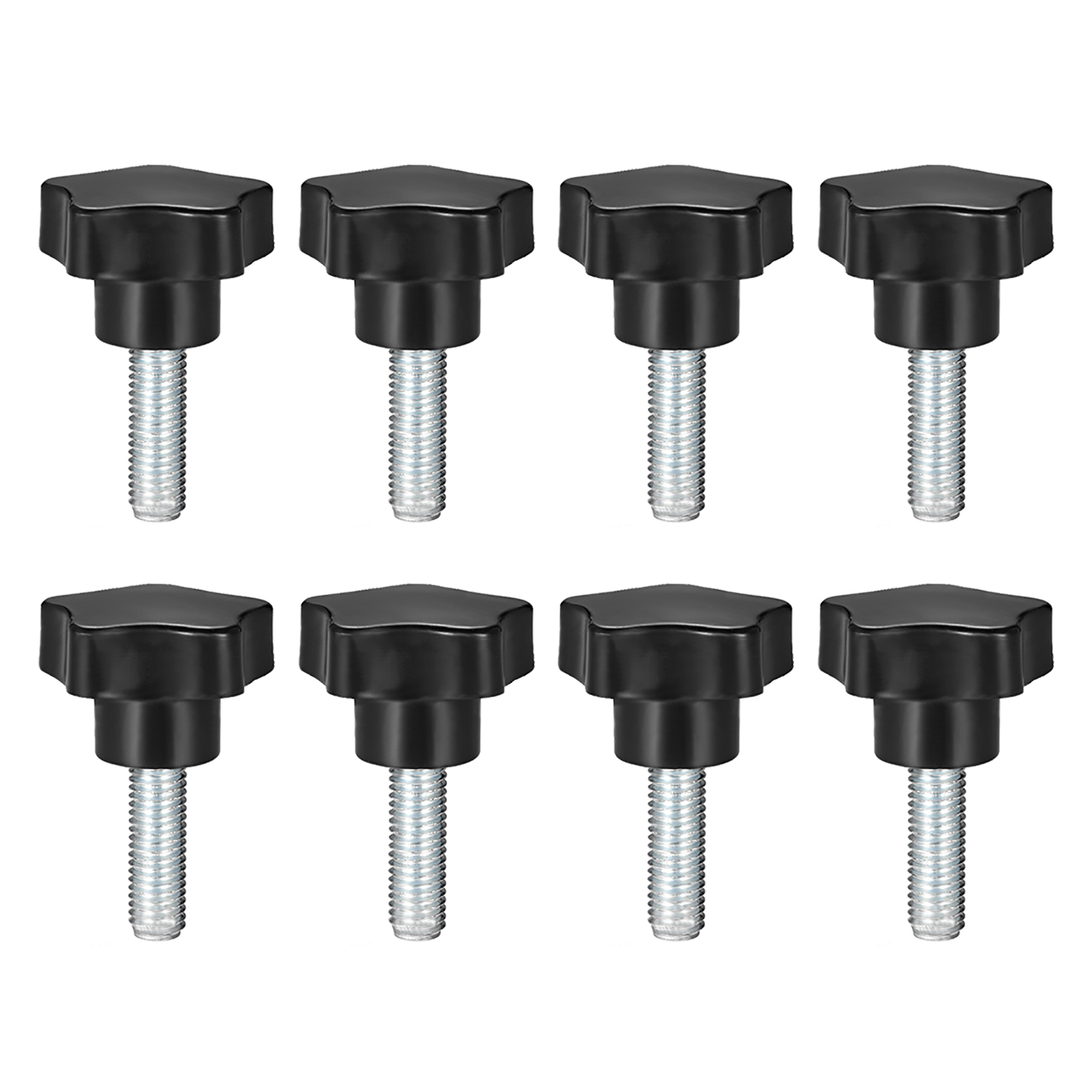 8 Pcs Star Knobs Grips M12x40mm Male Thread Steel Zinc Studs Black PP