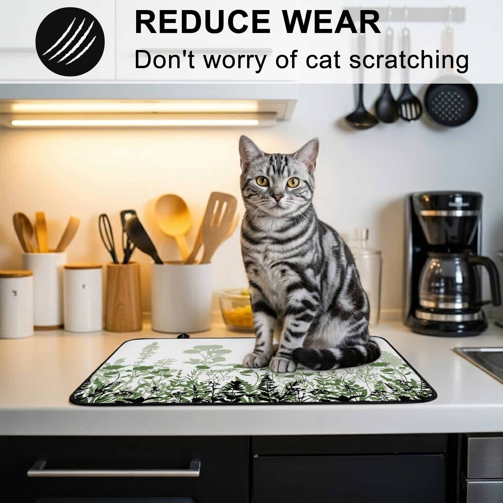 Green Floral Stove Top Cover for Electric Stove, Heat-proof & Non Slip Glass Top Stove Cover Protector, Spring Flowers Herb Silhouette Farmhouse Kitchen Flat Cooktop Rubber Mat 24x21 Inches