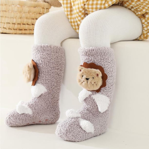 Fiudx Calcetines de Bebé, Gruesos, Cálidos y Largos, con Suela Antideslizante, Diseños Modernos y Bonitos, Ideales para Caminar, Gatear y Correr En Interiores, Regalo para Recién Nacidos y Pequeños.