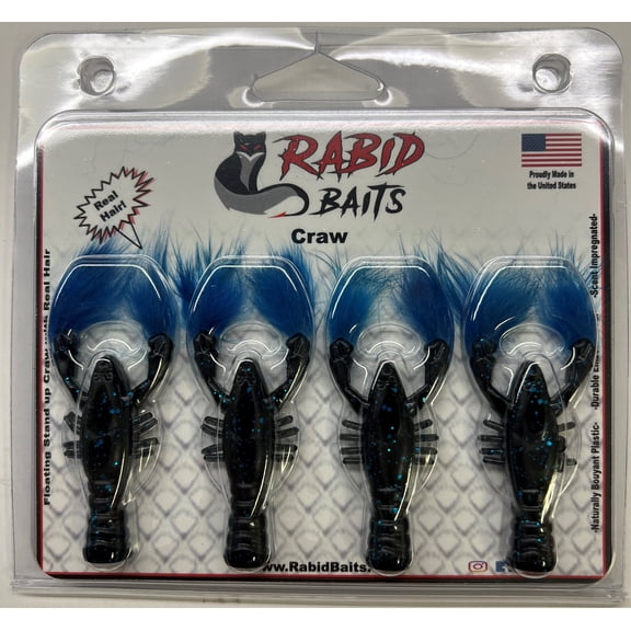 Rabid Baits Rabid Craw Plastic Crawfish Black and Blue 3in 4pk