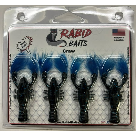 UPC: 0850000575707 | Rabid Baits Rabid Craw Plastic Crawfish Black and Blue 3in 4pk