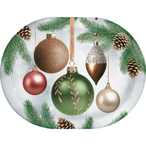 Dazzling Christmas Ornaments 12-inch Oval Paper Plates 8 Per Pack