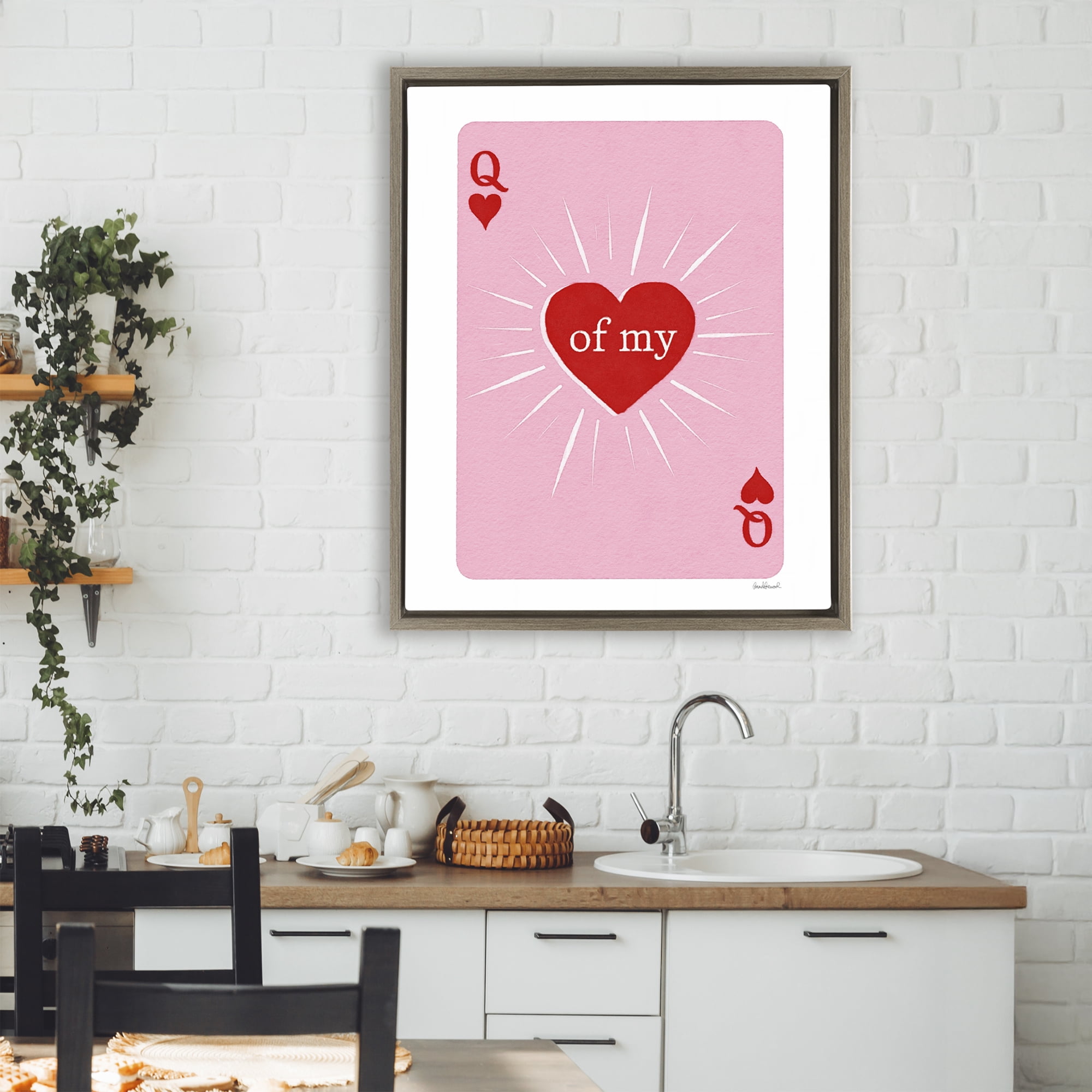 Queen Of My Heart Card Brown Framed Floater Canvas Wall Art, design by Amanda Greenwood