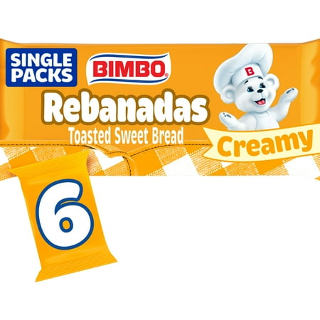 Bimbo Rebanadas Creamy Toasted Sweet Bread, 6 packs, Sweet Cream Filled Sandwiches, 11.64 oz Bag