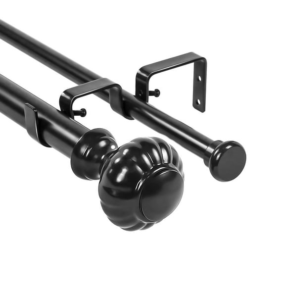 Urbanest Door Knob Flat Button 1" 5/8" Double Drapery Curtain Window Rod Set - 48" to 84", Black