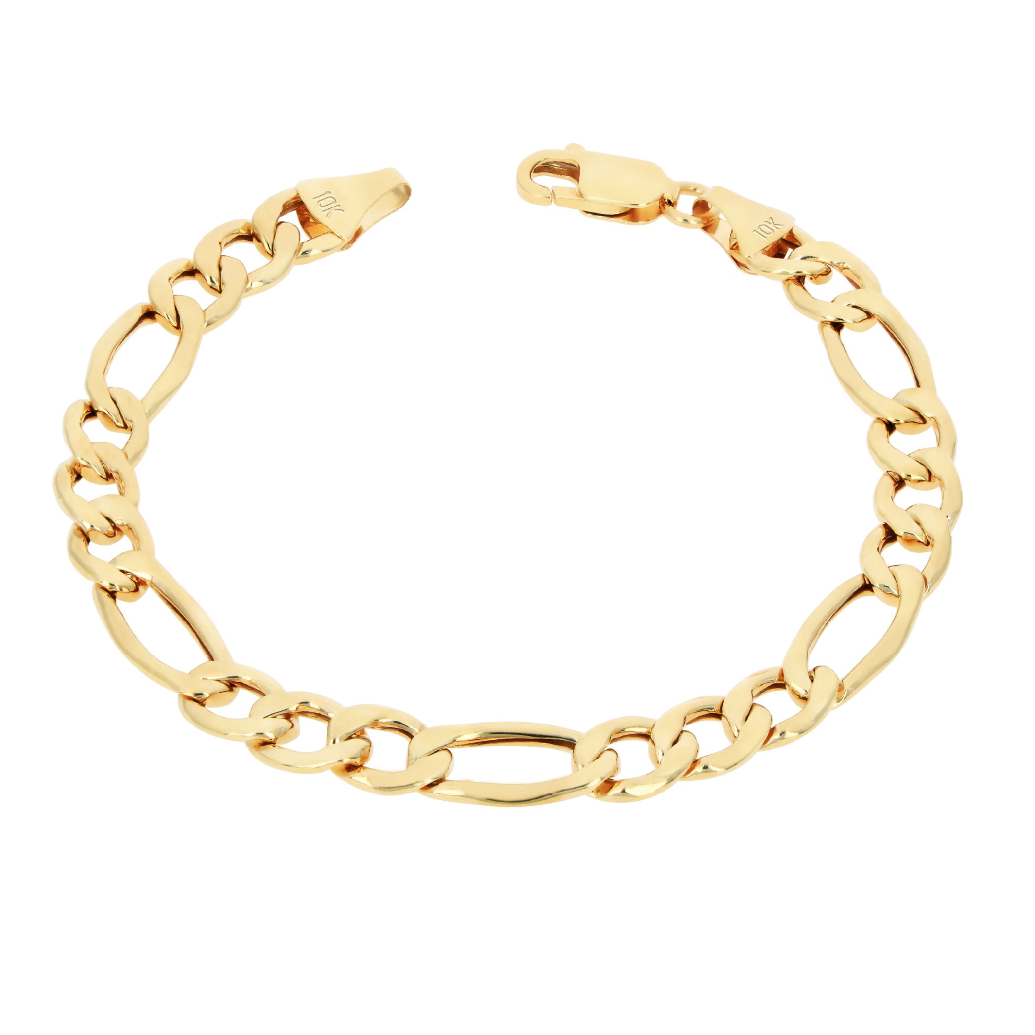 Nuragold 10k Real Yellow Gold Figaro Link 9mm Chain Bracelet (7"-9") Italian Jewelry for Men & Women