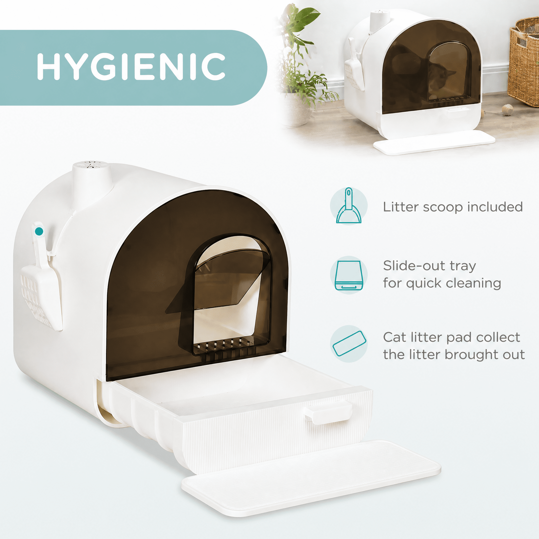 Cat Litter Box with Lid with Scoop and Filter
