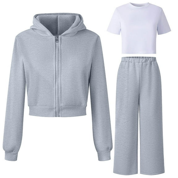 Fesfesfes Kids Winter Fleece Lined Hoodie fnd T Shirt with Sweatpants 3 Piece Set Cozy Warm Outfit for Boys Girls Cold Weather Activewear Casual Wear Soft Comfortable(Gray,5-6 Years)