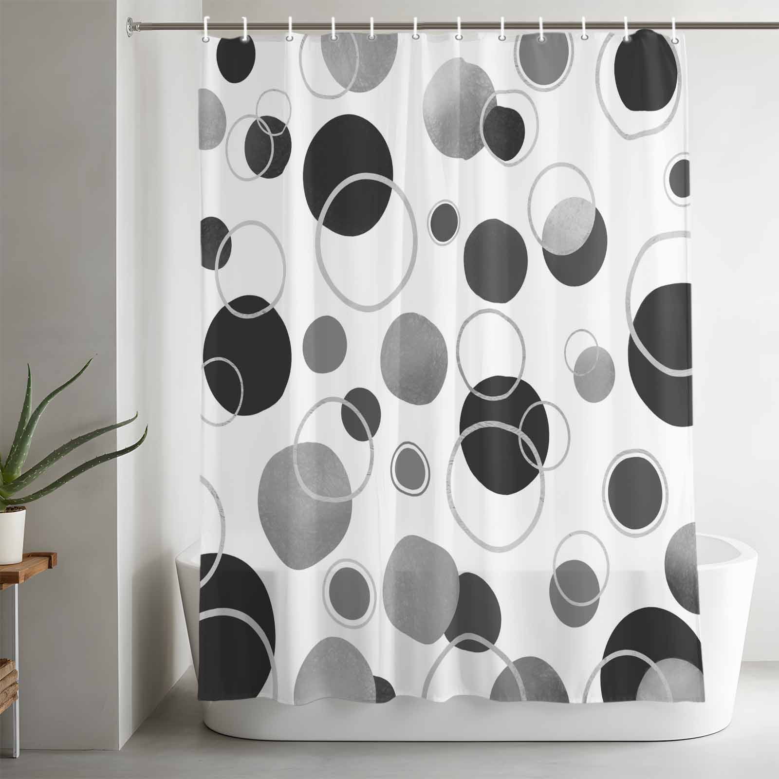 Grey Black Polka Dots Long Shower Curtain Set, Waterproof Shower Curtains for Bathroom, Modern Abstract Art Washable Fabric Cloth Bath Curtain for Bathtub Decoration with Hooks 72x84 Inches Geometric