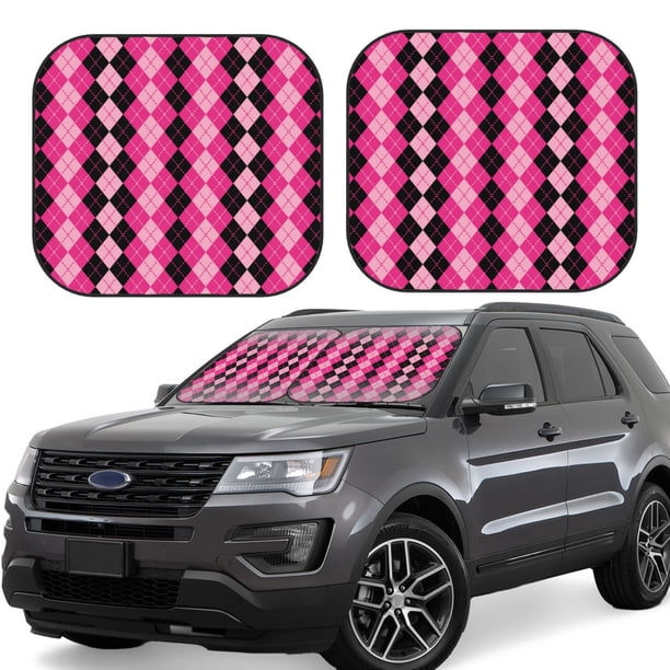 Fotbe pink and black argyle Juego de 2 Piezas de Parasoles para Parabrisas | Bloqueador Solar para Auto | Accesorios Plegables para Protección Solar Interior-Large
