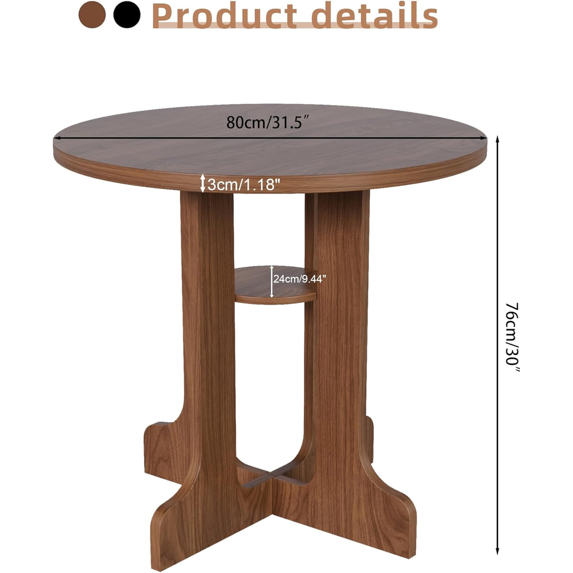 31.5 Inch Round Dining Table for 2-4, Modern Kitchen Table with Storage Shelf, Small Dining Room Table for Living Room, Walnut