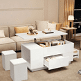 thumbnail image 1 of 39.3*19.6*23.2'' Coffee Table 4-in-1 Height-Adjustable Sofa Table with LED, Coffee Table with 2 Drawers, High-Gloss Table with Sofa and 2 Stools, Side Table with Hidden Storage Space, 1 of 27