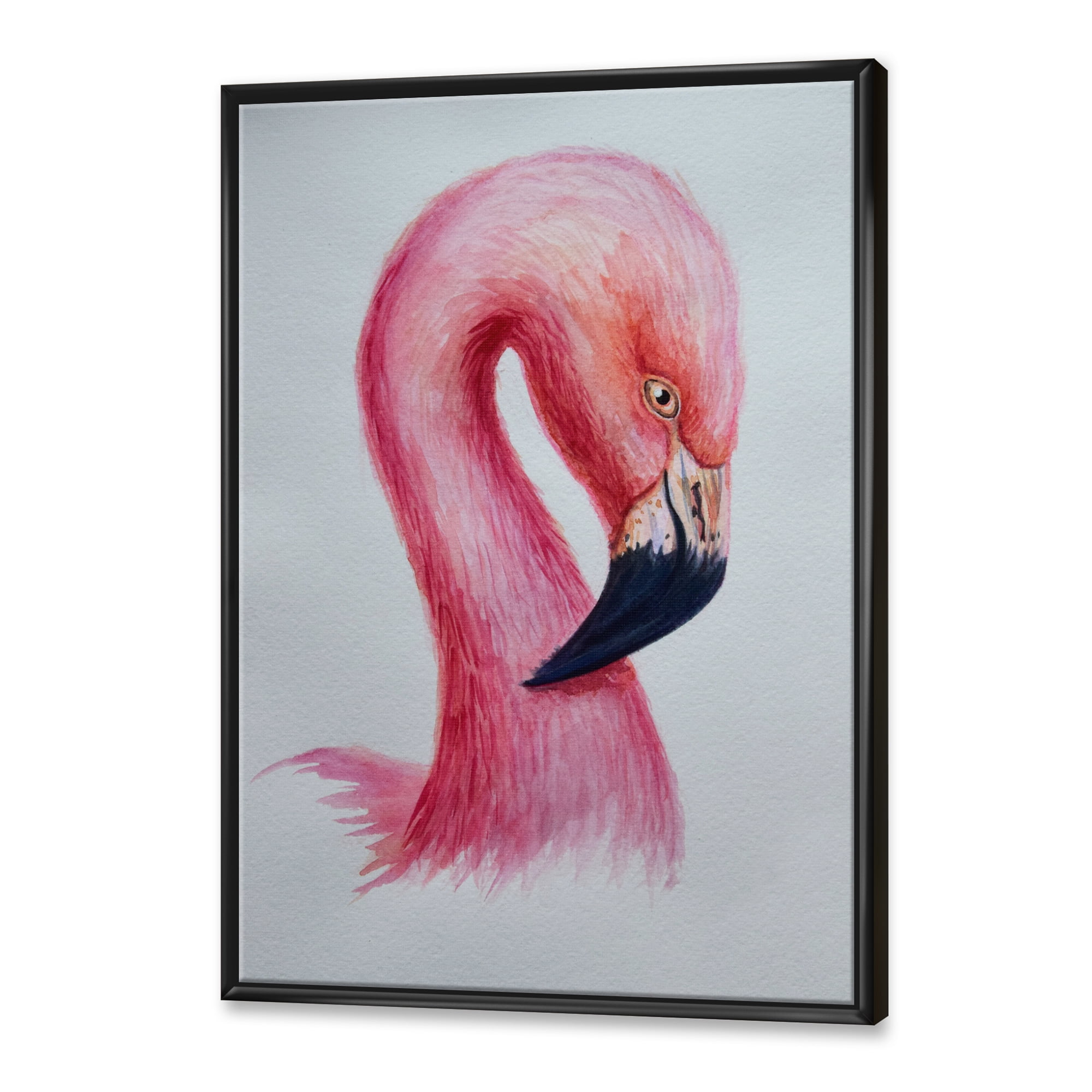 Designart 'Abstract Portrait of Pink Flamingo IV' Farmhouse Framed Canvas Wall Art Print