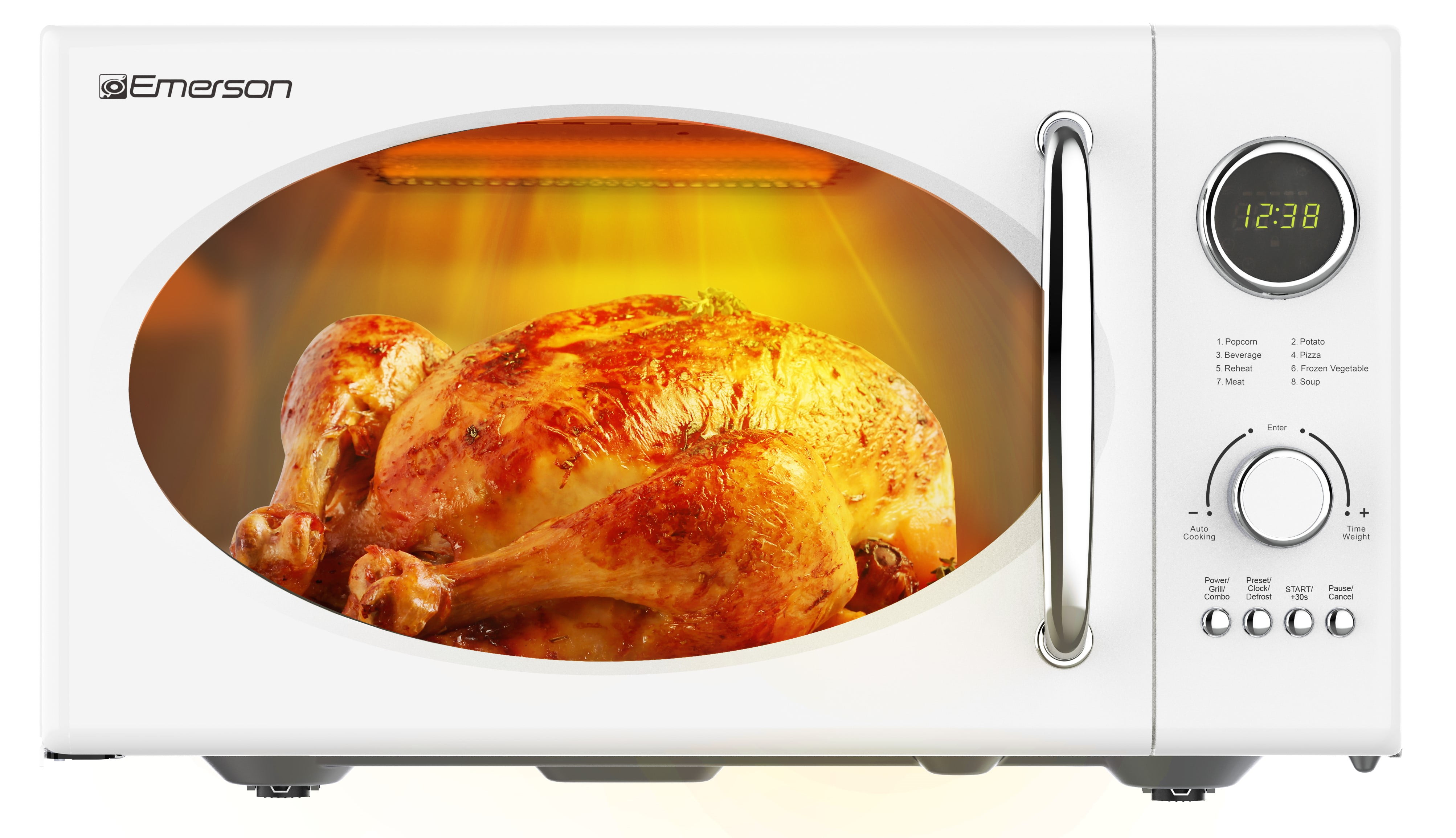Emerson 0.9 Cu. Ft., 800W Retro White Microwave Oven with Grill, MWRG0901W