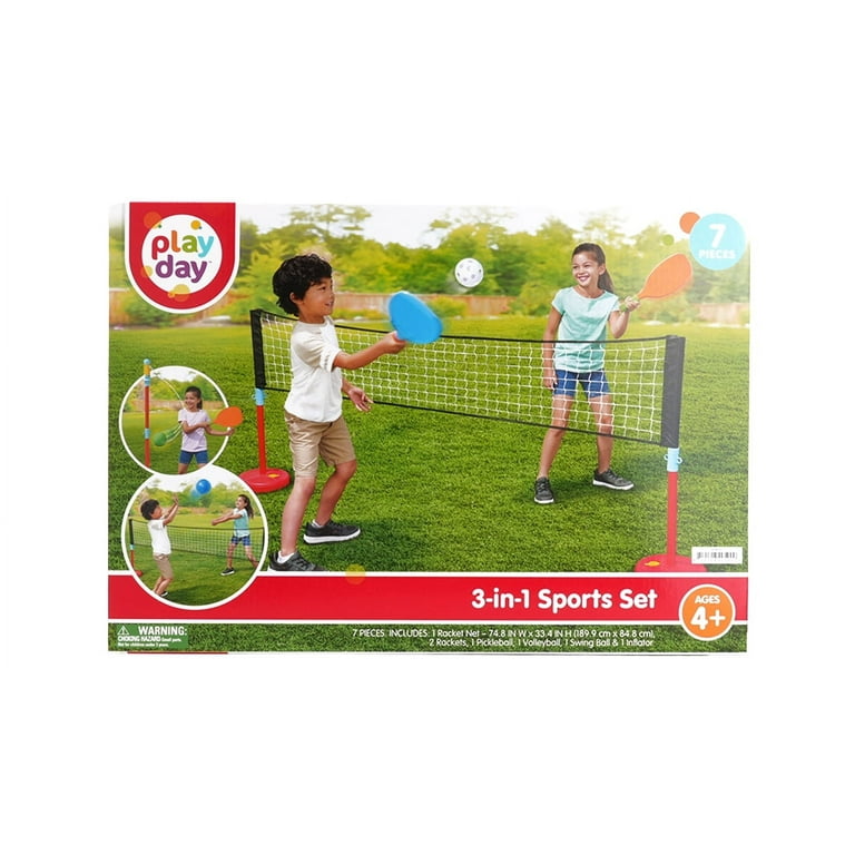 Play Day 3-in-1 Outdoor Game Set, Includes Racket Net, Rackets