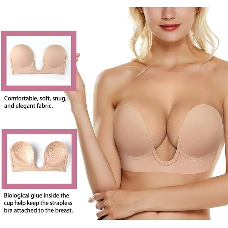 BRABIC Plunge Strapless Sticky Push Up Bra Backless Adhesive Invisible,  with Nipple Covers 