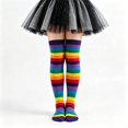 thumbnail image 2 of Whouriu Girls Rainbow Striped Over The Knee Socks Soft Polyester Stretchy Casual Dress Socks, 2 of 4
