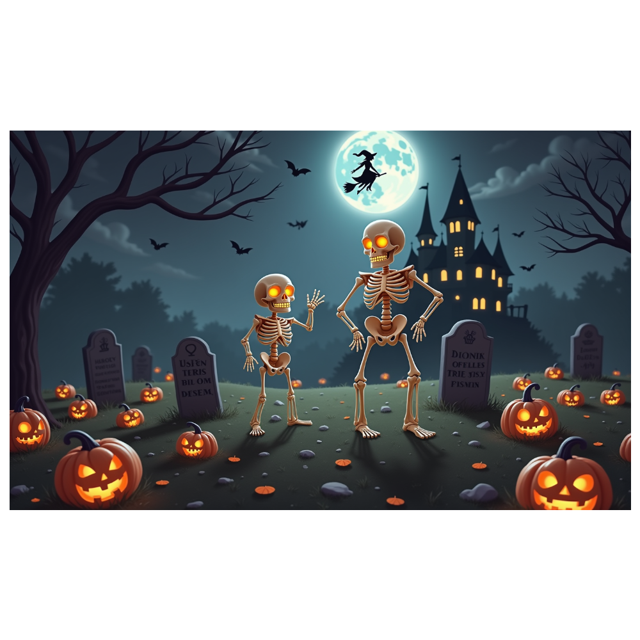 Spooky Scene Halloween Banner Gothic Theme Pumpkin Lantern Skeleton Design Cemetery Setting for Halloween Party Event Decor