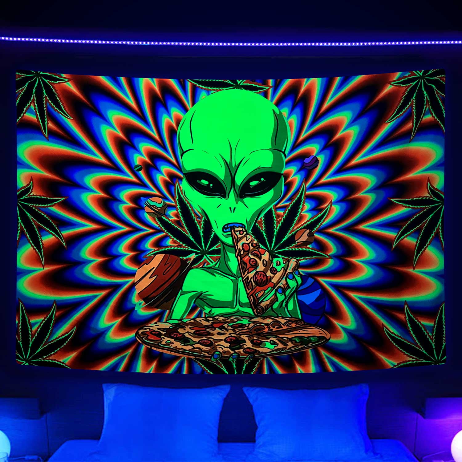 Cool Weed Tapestry for Men Blacklight Tapestry, Psychedelic Trippy