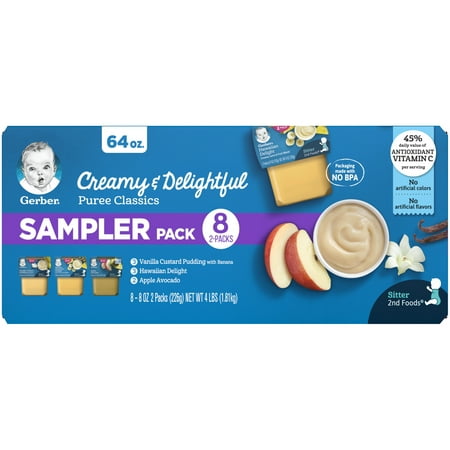 (Pack of 16) Gerber 2nd Foods Creamy & Delightful Puree Classics Sampler Pack, 4 Oz tubs