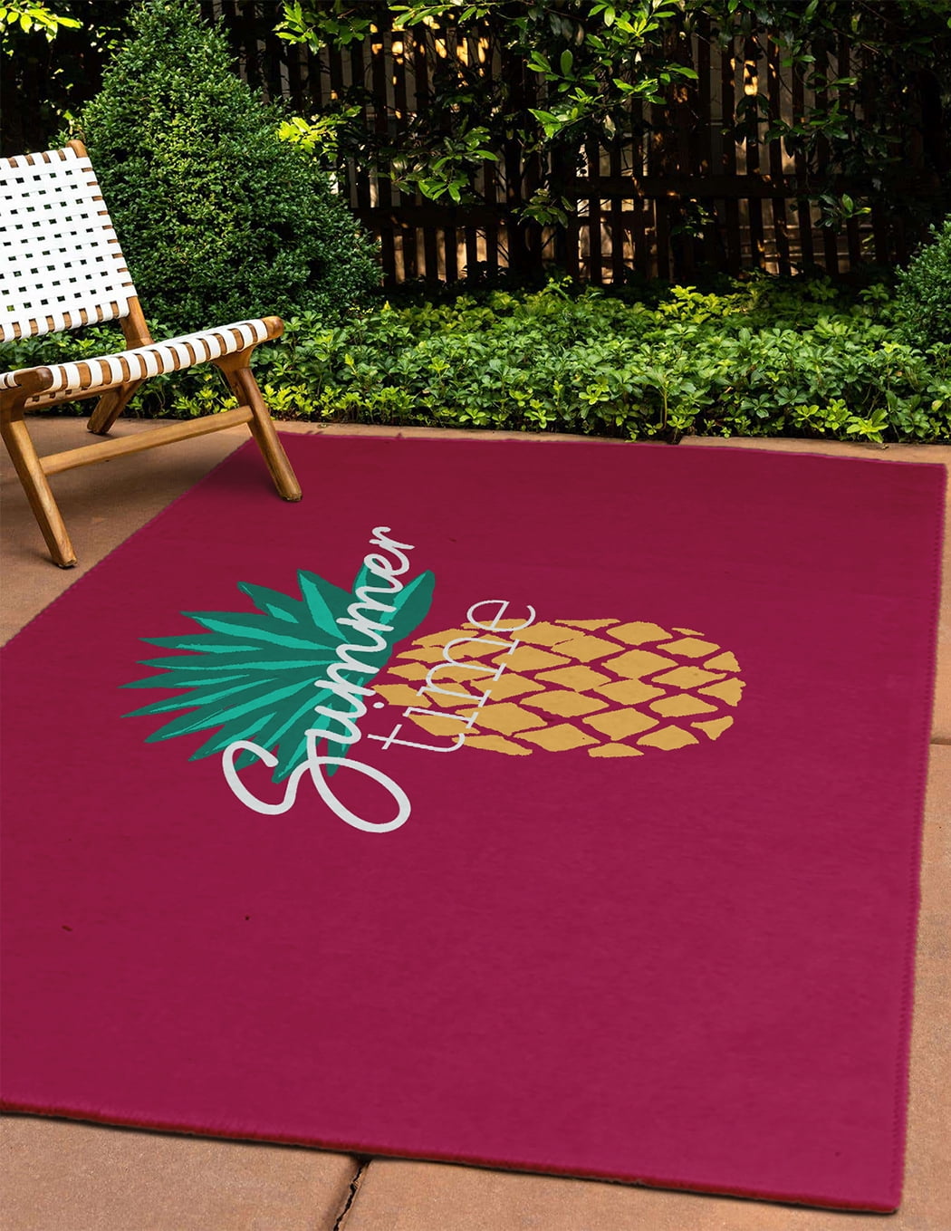 4' x 6' Simply Daisy Summer Time Pineapple Tropical Chenille Area Rug, Lipstick Pink