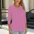 thumbnail image 7 of Yghzkop Women's Solid Color V Neck 3/4 Sleeve Basic Tee Casual Layering T-Shirt Three Quarter Length Round Hem Comfort Stretch Fashion Top Spring Fall, 7 of 7