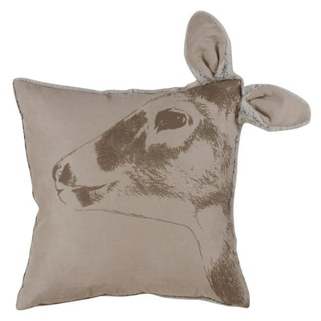 SARO LIFESTYLE Coussin Faune en Duvet de Polyester avec Tête de Cerf 18" Naturel