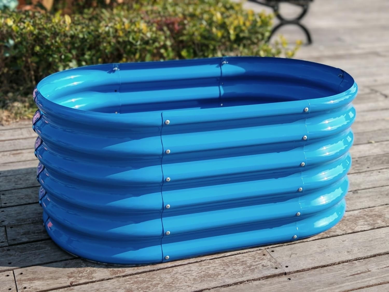 Kids Raised Garden Beds Outdoor (3-Pack)-40x24x18in Oval Round Galvanized Metal Planter Box for Planting Vegetables, Flowers, Fruits, Eco-Safe & Easy Setup, Sky Blue