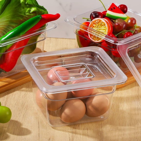 Clear 1/6 Size Food Pans with Lids, 1.5 Quart Square Polycarbonate Containers for Salad Bar, Restaurant, Kitchen Prep